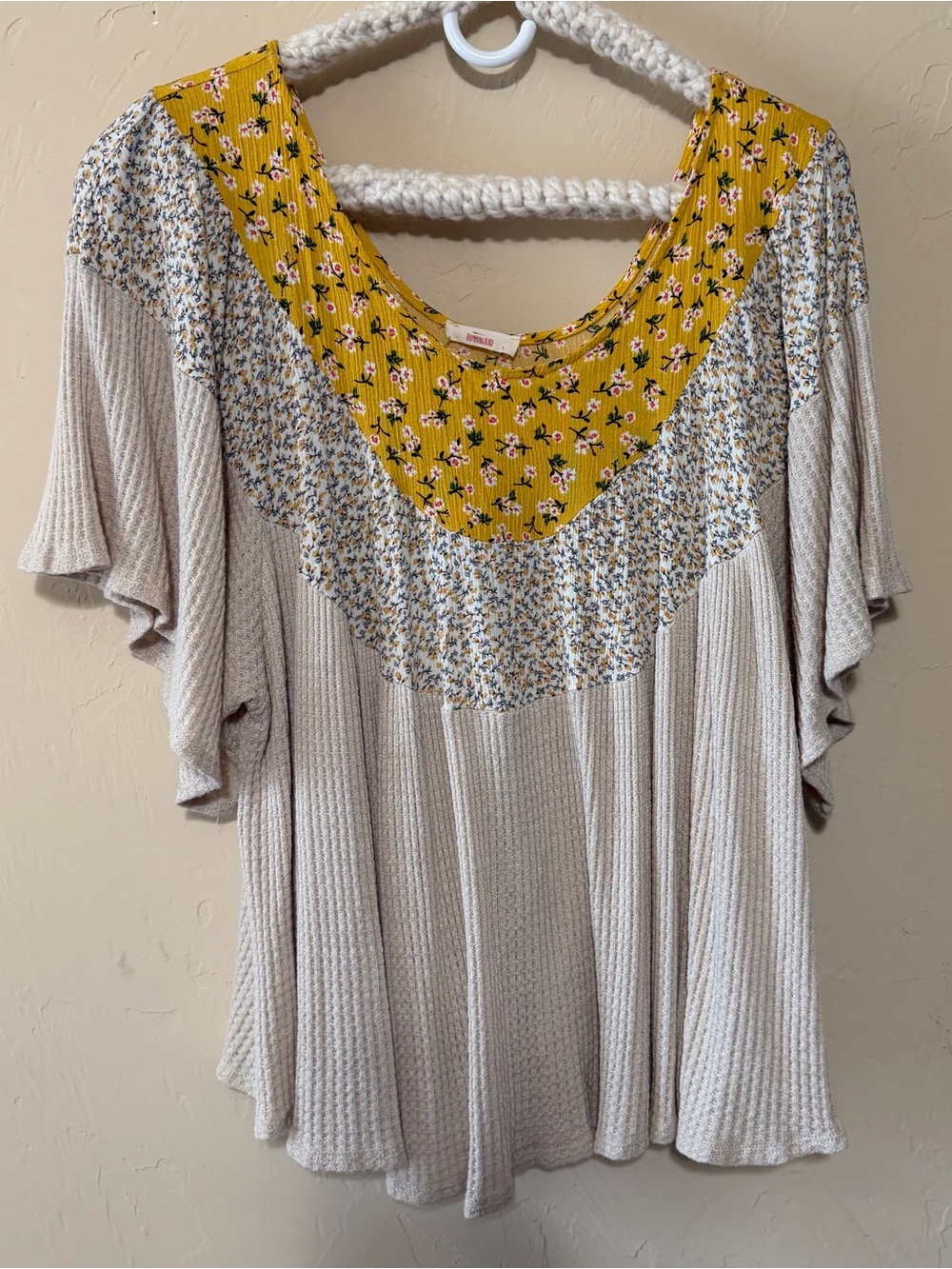 Hummingbird Cream Knit Tunic with Mustard Floral Yoke